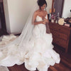 Ruffles Mermaid Wedding Dresses Lace Appliques Ruched Long Bridal Gowns