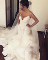 Ruffles Mermaid Wedding Dresses Lace Appliques Ruched Long Bridal Gowns