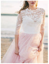 Sexy Spaghetti Strips A-Line Wedding Dresses With Lace Half Sleeves Jacket Two Pieces Beach Bride's Wedding Gown