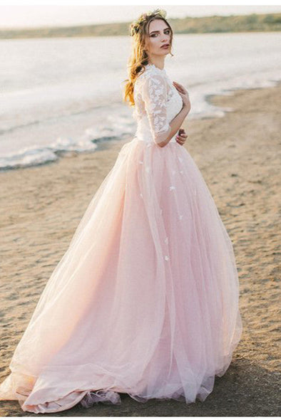 Sexy Spaghetti Strips A-Line Wedding Dresses With Lace Half Sleeves Jacket Two Pieces Beach Bride's Wedding Gown