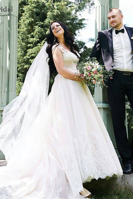 Sheer Neck A Line Wedding Dresses Lace Appliques Elegant Gorgeous Brid TANYA BRIDAL Sheer Neck A Line Wedding Dresses Lace Appliques Elegant Gorgeous Brid TANYA BRIDAL