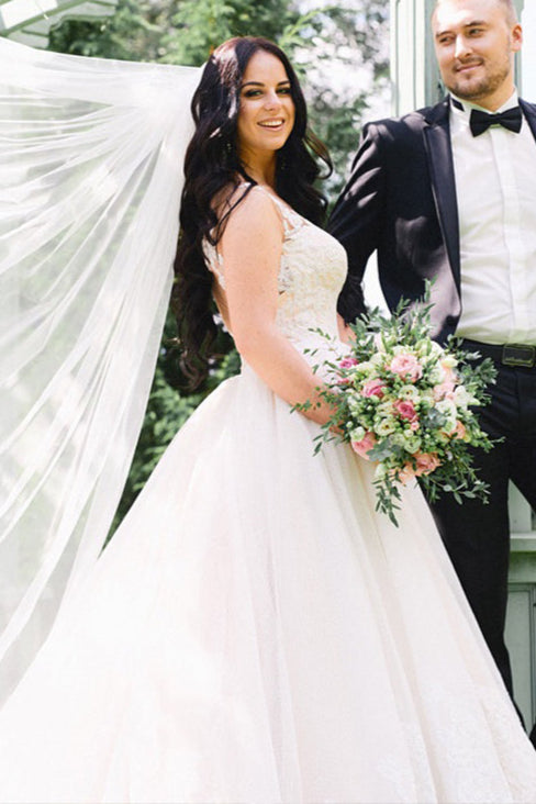 Sheer Neck A Line Wedding Dresses Lace Appliques Elegant Gorgeous Brid TANYA BRIDAL Sheer Neck A Line Wedding Dresses Lace Appliques Elegant Gorgeous Brid TANYA BRIDAL