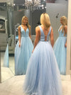 Shiny Long Prom Dress V Neck Tulle with Beading TB1357