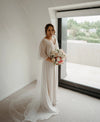 Short Flare Sleeves Wedding Dresses V-Neck Floor Length ZW457