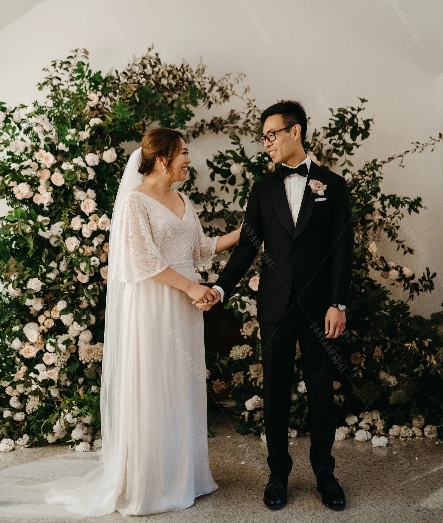 Short Flare Sleeves Wedding Dresses V-Neck Floor Length ZW457 TANYA BRIDAL Short Flare Sleeves Wedding Dresses V-Neck Floor Length ZW457 TANYA BRIDAL
