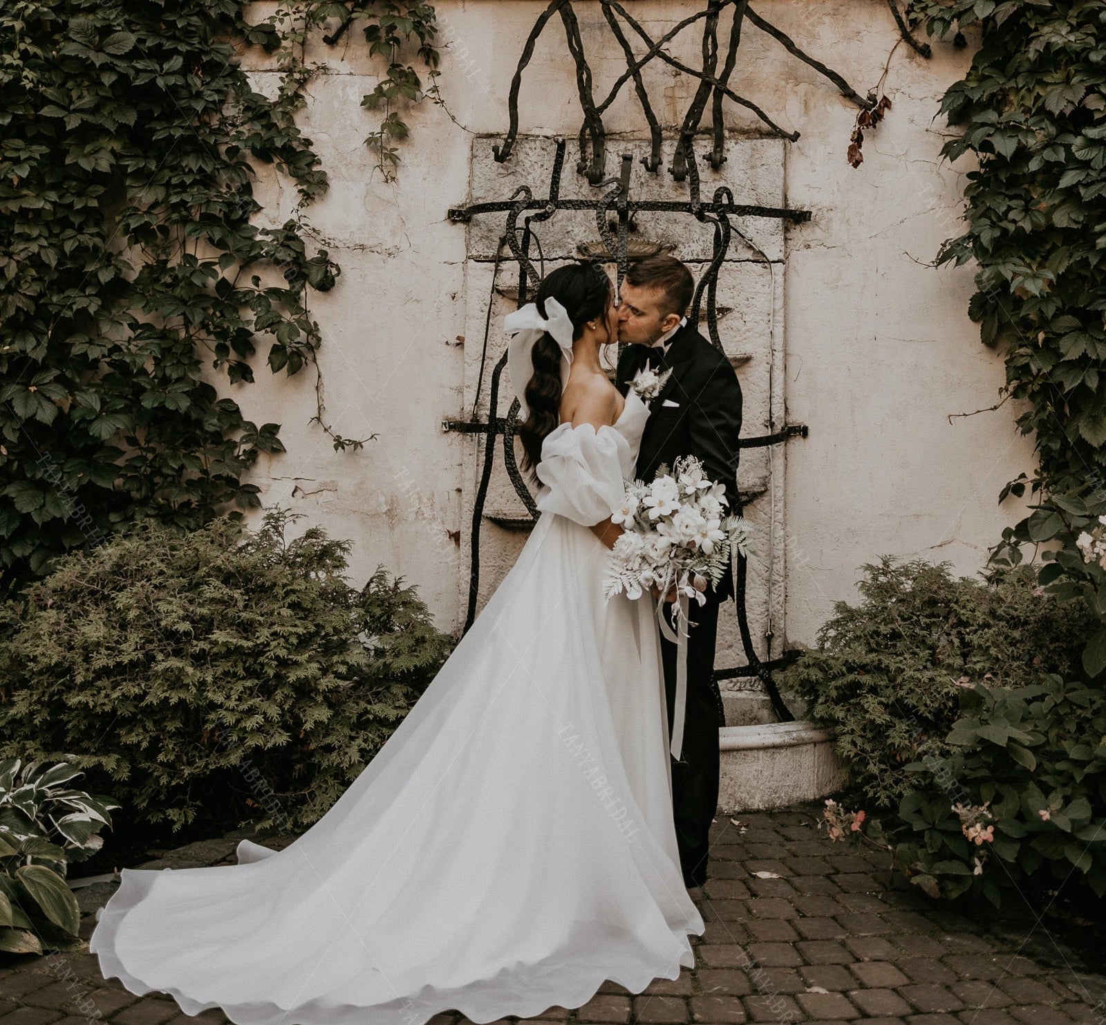 sachin and babi light blue dress Short Lantern Sleeve Wedding Dresses Chaming Princess Bridal Gowns DW5 –  TANYA BRIDAL
