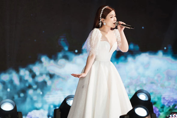 Short Puff Sleeve Wedding Dresses Tea Length DW551