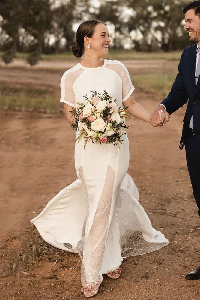 Short Sleeve Mermaid Wedding Dresses Vestido de noivas ZW308