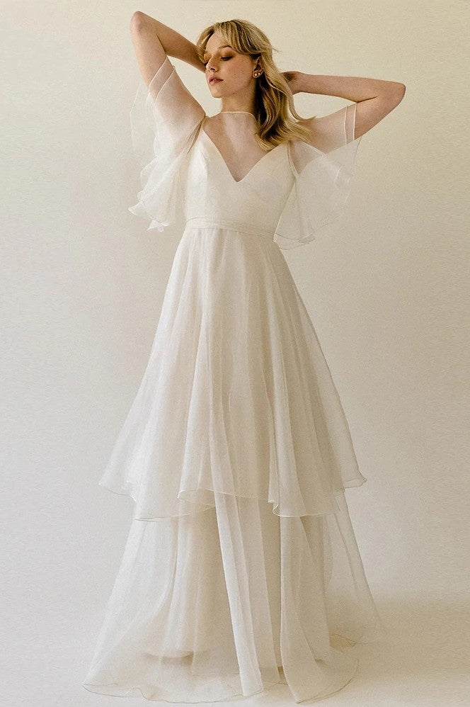 knee length dresses for ladies Gabriella Ivory Cream Maxi Satin Dress With Long Sleeves