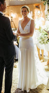Simple Deep V-Neck Backless Wedding Dress Vestido De Noivas ZW463