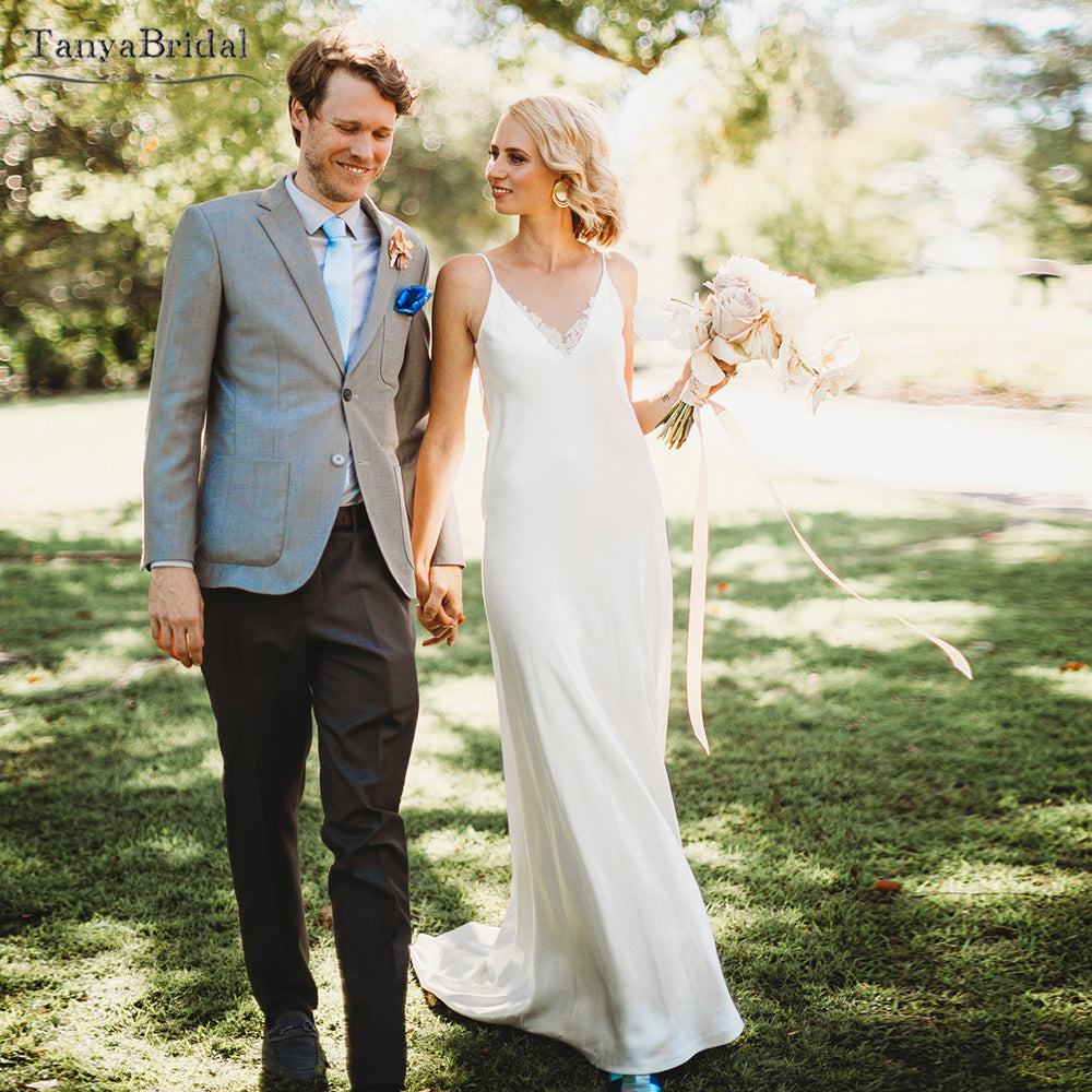 Elegant Beach Backless V-Neck Silk Satin Simple Wedding Dresses Noivas TANYA BRIDAL Elegant Beach Backless V-Neck Silk Satin Simple Wedding Dresses Noivas TANYA BRIDAL