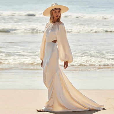 Simple Backless Bridal Gowns Boho Beach Noivas DW595