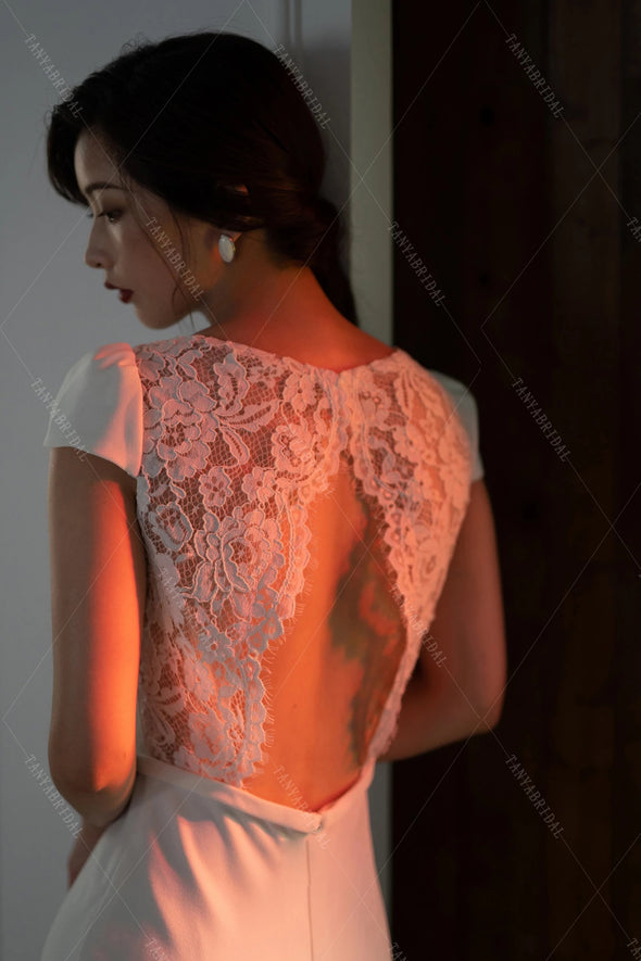 Open Back Soft Satin Lace Mermaid Wedding Dresses ZW496