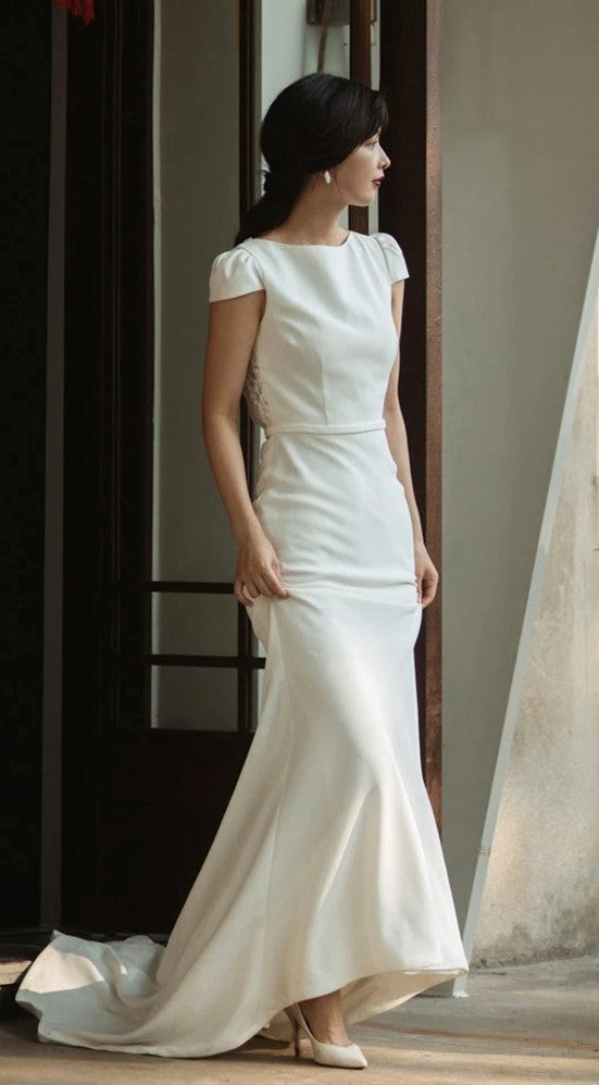 Open Back Soft Satin Lace Mermaid Wedding Dresses ZW496