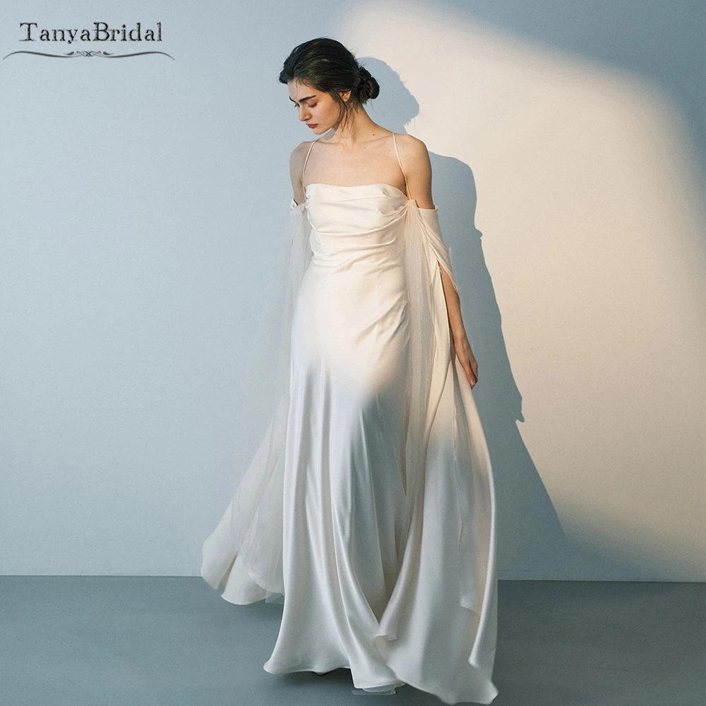 Simple Wedding Dresses With Removeable Long Sleeves TANYA BRIDAL Simple Wedding Dresses With Removeable Long Sleeves TANYA BRIDAL