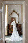 Simple Lantern Sleeve Deep V-Neck Side Split Elegant Boho Wedding Dresses DW397