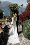 Simple Lantern Sleeve Deep V-Neck Side Split Elegant Boho Wedding Dresses DW397