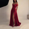 Simple Long Prom Dress Off Shoulder Front Split Robe De Soiree Forest Green Burgundy Special Occasion Party Gowns