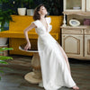 Simple Soft Satin Wedding Dresses Deep V-Neck High Split Bridal Gowns