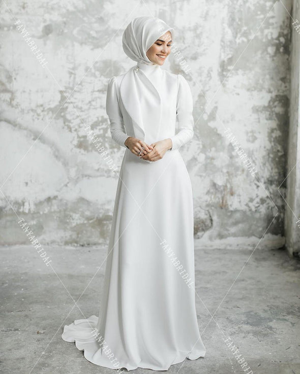 Long Sleeve Muslim Bridal Gowns High Neck Gelinink Fall Winter Vestido De Noivas ZW352