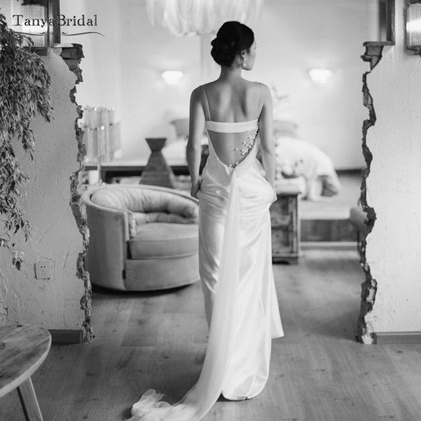 Simple Spaghetti Wedding Dresses Beach Long Bridal Gowns Summer Spring TANYA BRIDAL Simple Spaghetti Wedding Dresses Beach Long Bridal Gowns Summer Spring TANYA BRIDAL