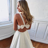 Simple V-neck Wedding Dresses Cut-out Bow Back Satin White Ivory Vestido de Noiva Bridal Dresses