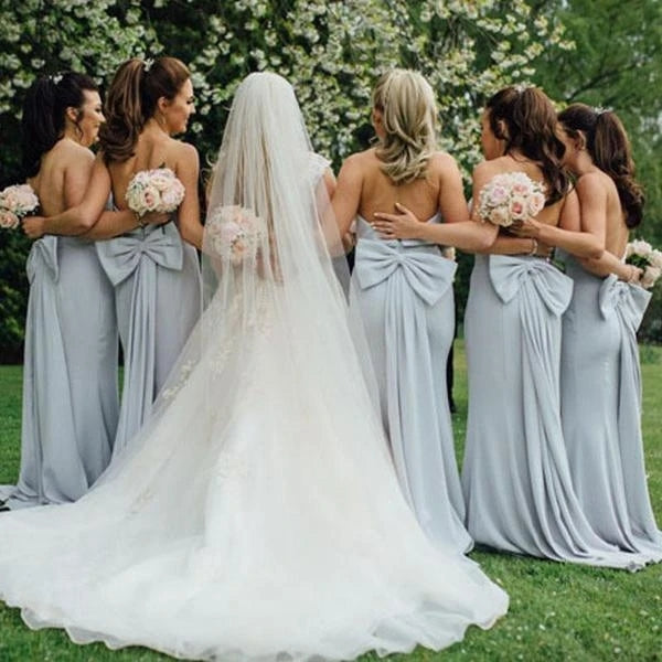 Silver Backless Bowknot Bridesmaid Dress
