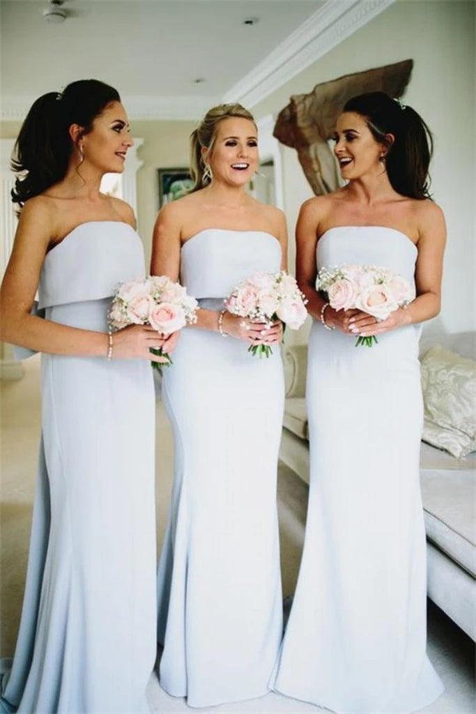 silver strapless bridesmaid dress Eva Floor-Length Strapless Bridesmaid Dress