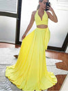 Simple Two Pieces Yellow Halter V-neck Long Prom Dress TB1337