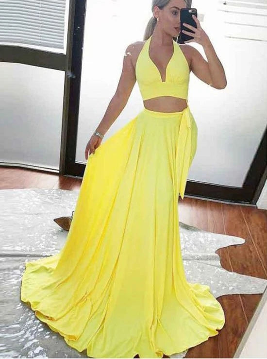 slim fit dress slacks Sassy Gold Satin Halter Open Back Bridesmaid Gown main image 0