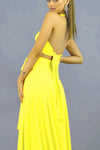 Simple Two Pieces Yellow Halter V-neck Long Prom Dress TB1337
