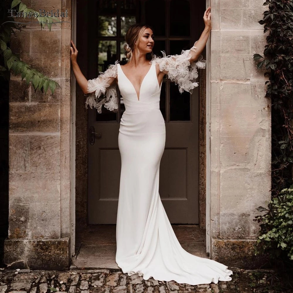 Mermaid Wedding Dresses Backless Cape Sleeve Vestido De Noivas Chic DW TANYA BRIDAL Mermaid Wedding Dresses Backless Cape Sleeve Vestido De Noivas Chic DW TANYA BRIDAL