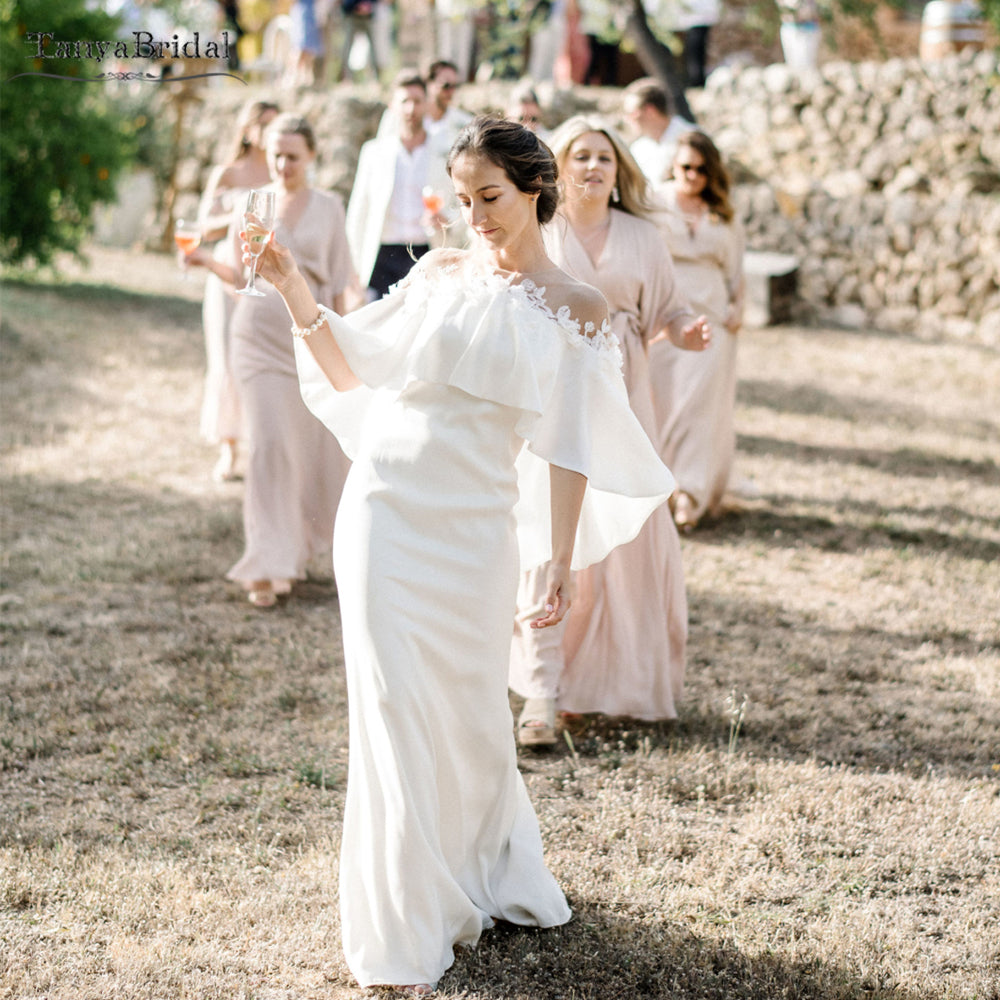 Soft Satin Mermaid Wedding Dresses with Cape Simple Elegant Bridal Gow TANYA BRIDAL Soft Satin Mermaid Wedding Dresses with Cape Simple Elegant Bridal Gow TANYA BRIDAL