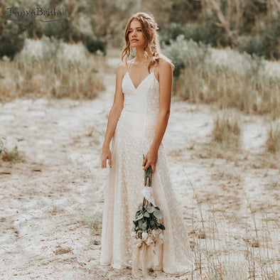 Emboridery Lace Wedding Dresses V-Neck Bohemian Engage noivas DW540