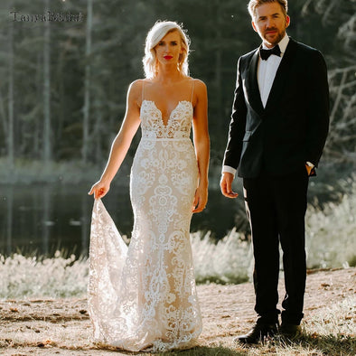 Lace Emboridery Mermaid Romantic Boho Bridal Gowns DW447