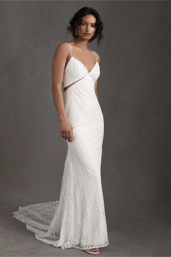 Spaghetti Lace Mermaid Wedding Dresses V-Neck Noivas ZW843