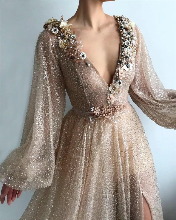 Sparkling Sexy Gold Sexy Formal Prom Dress