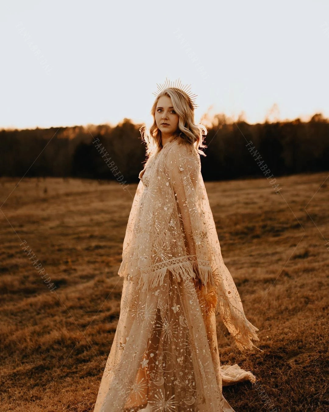 Sparkly Moon Star Lace Wedding Dresses Flare Sleeve ZW468 TANYA BRIDAL Sparkly Moon Star Lace Wedding Dresses Flare Sleeve ZW468 TANYA BRIDAL