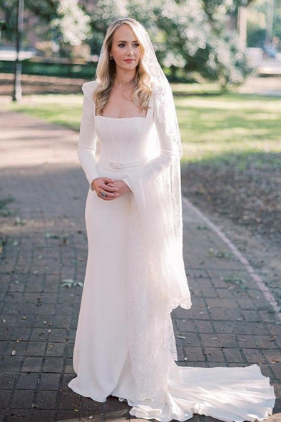 Long Sleeve Simple Engagement Wedding Bridal Gowns Noivas ZW407