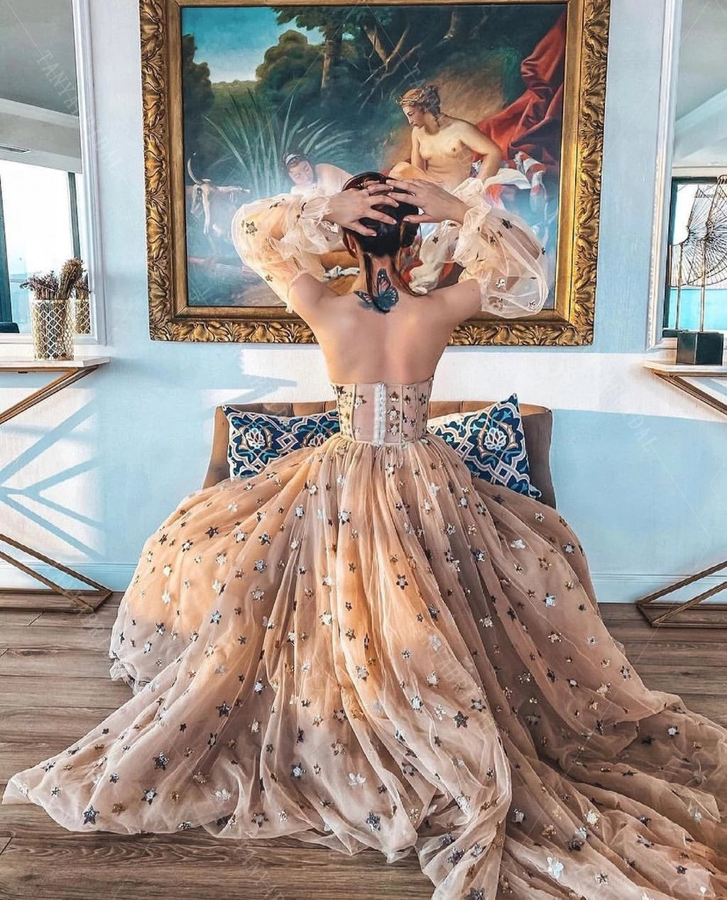 Charming Star Champagne Bohemian Lantern Sleeve Wedding Dress DW590 - Charming Star Champagne Bohemian Lantern Sleeve Wedding Dress DW590 -