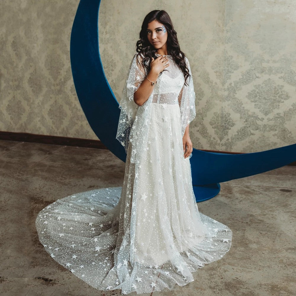 Star Sparkly Boho Wedding Dresses Flare Sleeve Fashion Engagement Noiv TANYA BRIDAL Star Sparkly Boho Wedding Dresses Flare Sleeve Fashion Engagement Noiv TANYA BRIDAL