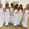 Strapless simple elegant satin sheath wedding bridesmaid dress