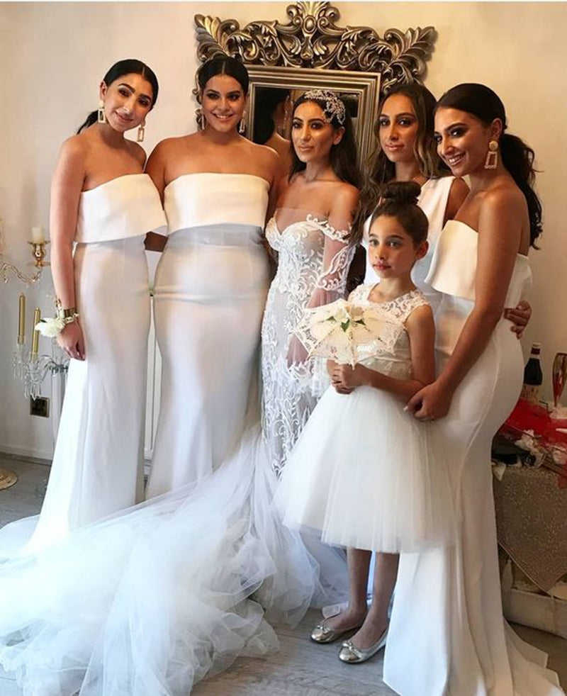 Strapless simple elegant satin sheath wedding bridesmaid dress TANYA BRIDAL Strapless simple elegant satin sheath wedding bridesmaid dress TANYA BRIDAL