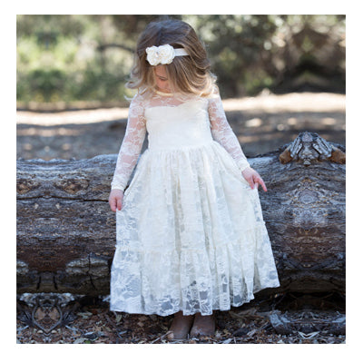 Stunning Lace Flower Girl Dresses Boho First Communion Gown TBF06