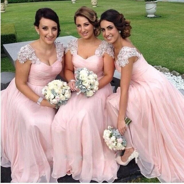 Sweet Pink Bridesmaid Dresses A-line Cap Sleeves Sweet Pink Bridesmaid Dresses A-line Cap Sleeves