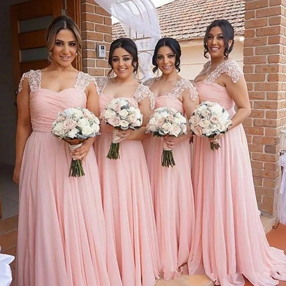 Sweet Pink Bridesmaid Dresses A-line Cap Sleeves