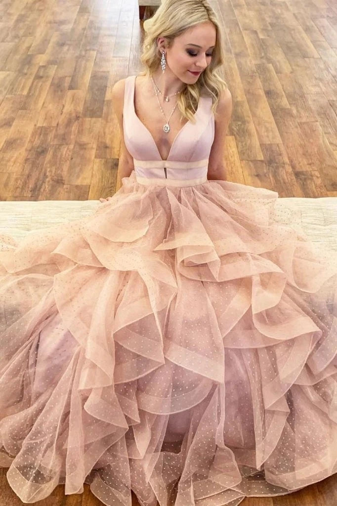 Layered Polka Dot Organza Long Prom Dresses TB1330 TANYA BRIDAL Layered Polka Dot Organza Long Prom Dresses TB1330 TANYA BRIDAL