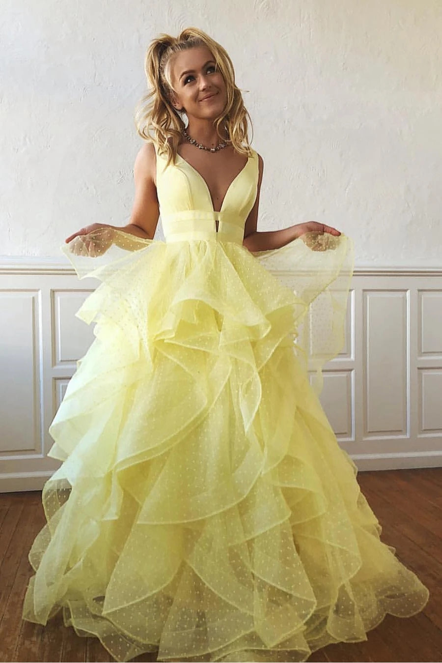 Layered Polka Dot Organza Long Prom Dresses TB1330 TANYA BRIDAL Layered Polka Dot Organza Long Prom Dresses TB1330 TANYA BRIDAL