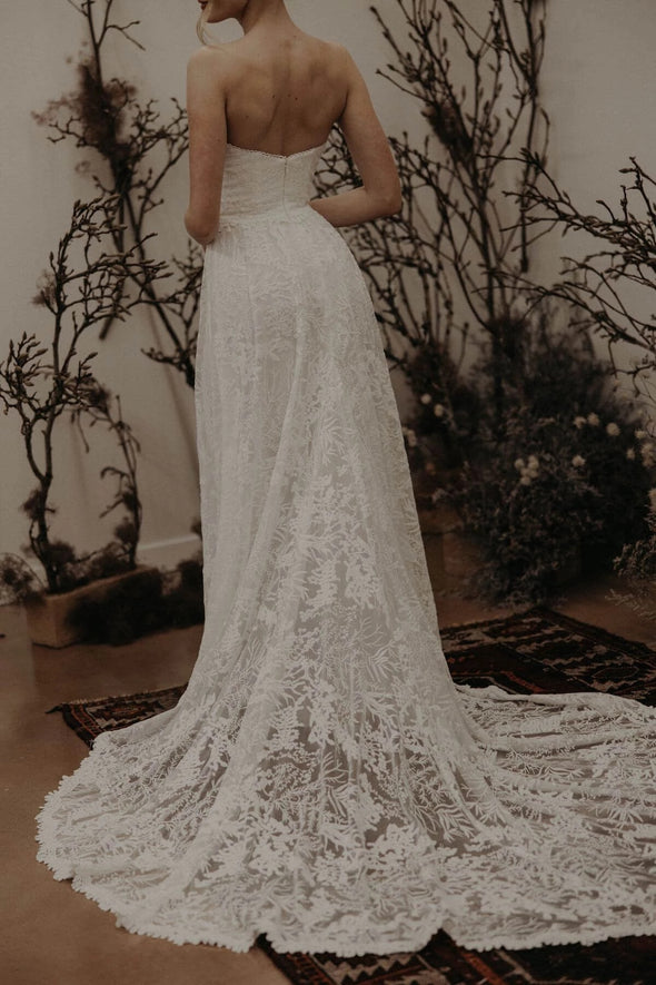 A Line Wedding Dresses Leaf Lace With Detachable Sleeves Vestido De Noivas ZW815