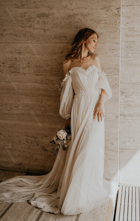Wedding Dresses Lantern Sleeve Romantic Vestido De Noivas ZW466